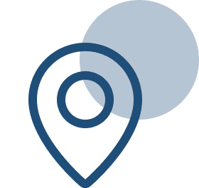 Blue map marker with circle shadow