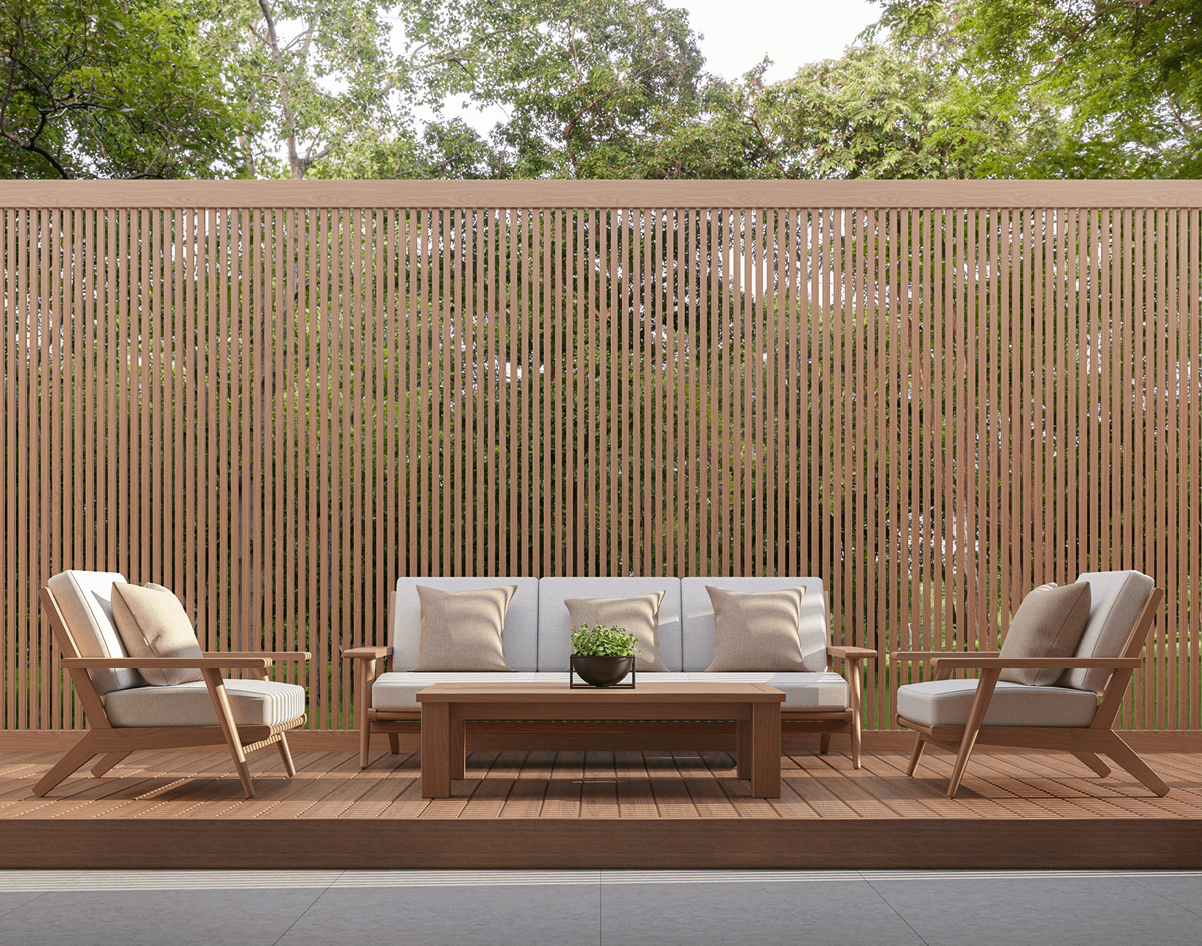 Modern deck with cozy seating