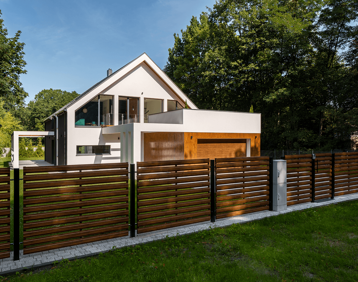 Contemporary home surrounded by trees