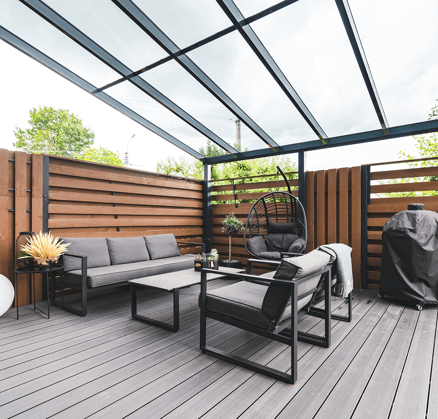 Contemporary terrace with glass roof